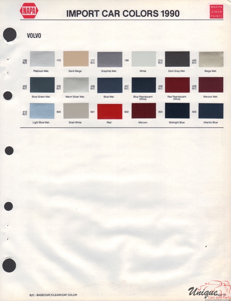 1990 Volvo Paint Charts Martin-Senour 1